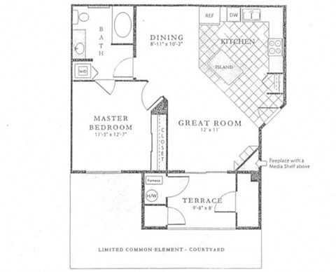 The Annapolis Floor Plan; A one bedroom, one bathroom apartment floor plan at Fox Run Lofts in Englewood, Colorado